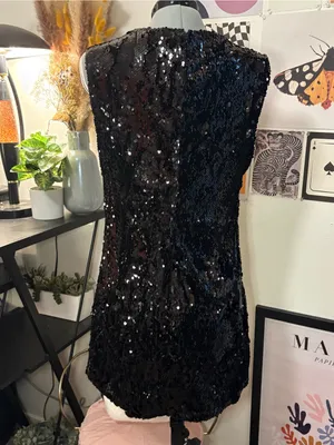 Forever 21 Black Sequin Mini Shift Dress Size Large thumbnail 6