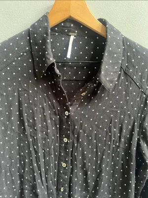 Free People This Town Printed Button Down Dress Black and White Polka Dot Medium thumbnail 4