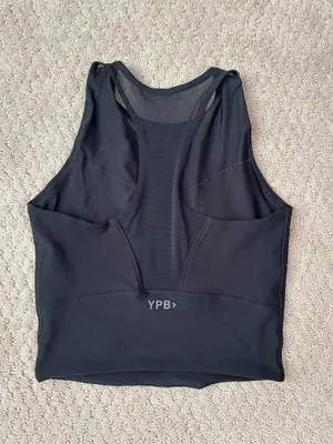 YPB SculpLUX Abercrombie Black Racerback Mesh Back Workout Tank Top thumbnail 2