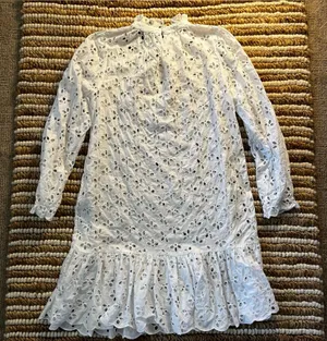 J. Crew White Long Sleeve Eyelet Ruffle Dress thumbnail 1