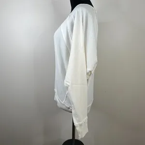 Free People Santa Clara Waffle Knit Thermal‎ Long Sleeve Top in Alabaster White thumbnail 9