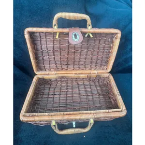 Vintage Wicker Rattan Box Purse Structured Top Handle Basket Handbag thumbnail 3