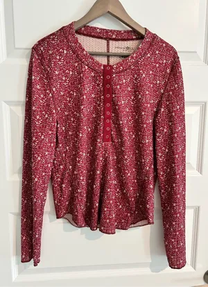 Natural Life Floral Henley Top Red Size XL thumbnail 1