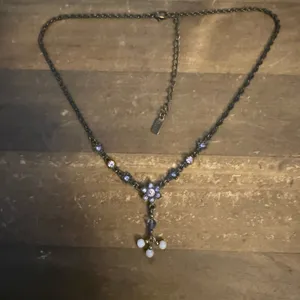 1928 Bronze tone rhinestone flower Y necklace thumbnail 3