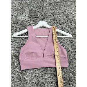 Golden Aritzia Pink V-Neck Sports Bra Crop Top Activewear Padded Bralette XS thumbnail 6