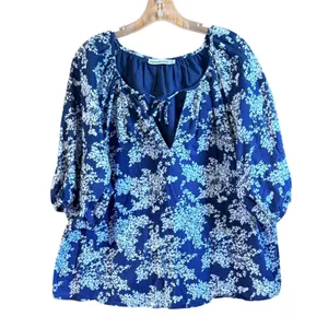 Abercrombie Fitch Size Xl Women Jade Blue White Floral Print 3/4 Sleeve‎ Boho thumbnail 2