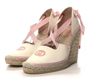 AUTHENTIC Gucci Espadrille Wedges Pink and Cream thumbnail 1