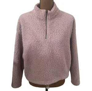 American Eagle fuzzy Sherpa quarter zip cinch waist cropped pullover size S thumbnail 1
