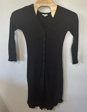 Vetta Black Ribbed‎ Knit Button Up Sweater Midi Dress Size Small Long Sleeve thumbnail 1