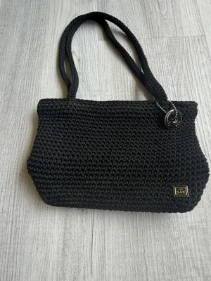 The Sak Black Crochet Knit Shoulder Bag Boho Baguette Purse thumbnail 4