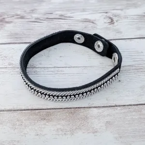 Black & Silver Tone Studded Bracelet with Chains Design Emo Goth Skater thumbnail 3