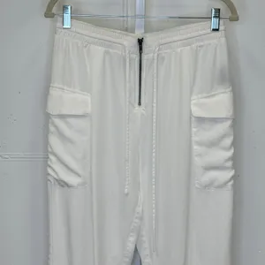 Mags & Pye White Cargo Jogger Pants Women's Medium Elastic Waist Zipper Detail‎ thumbnail 3