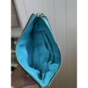 Coach F58032 Corner Zip Wristlet Turquoise Blue Green Crossgrain Leather w Slots thumbnail 5