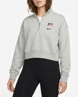 Nike USA Hockey Phoenix Crop Quarter Zip Sweatshirt Grey L thumbnail 1