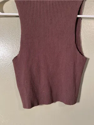 Aerie Women's Size XS Ribbed Sleeveless Tank Top Chocolate Brown Crew Neck Raw thumbnail 7