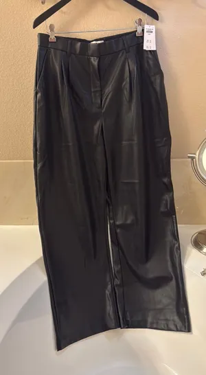 Abercrombie Black Vegan Leather Curve Love Trousers thumbnail 1
