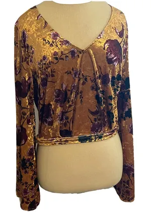 Patrons of Peace Medium Fall Multicolor Floral Print Tie Back Velvet Crop Top thumbnail 1