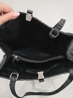 Zara Classic Black Faux-leather Tote Bag With Dual Shoulder Straps Big Capacity thumbnail 5
