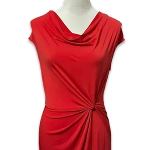 London Times Sheath Dress Stretchable Polyester Cowl Neck Side Twist Red 2 NWOT thumbnail 3