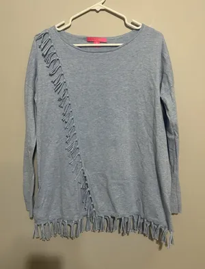 Lilly Pulitzer Blue Long Sleeve Round Neck Fringe Trim Cotton Pullover Tunic S thumbnail 1