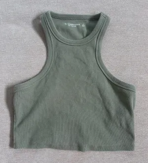 Abercrombie & Fitch Green Ribbed Racerback Crop Tank Top thumbnail 1