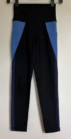Aerie Chill Play Move High Waisted Colorblock Mesh Pocket Leggings Black Blue XS thumbnail 1