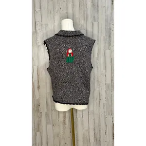 Erika Vintage Christmas Sweater Vest Women's Large Gray Snowman‎ & Santa Design thumbnail 3