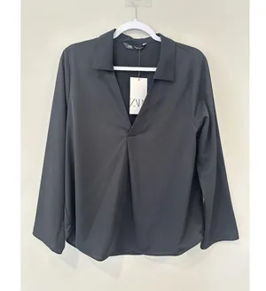 NWT Zara Long Sleeve V-neck Collared Shirt Blouse Bell Sleeves Large 2184 thumbnail 1