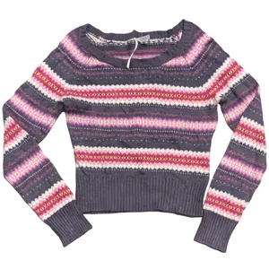 Aeropostale Women's Purple Pink Striped Angora Blend Cropped Sweater L Large y2k thumbnail 1