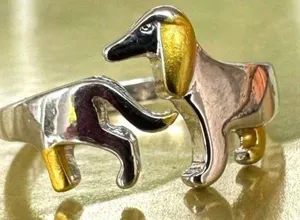 Handmade Dachshund Ring Pinkie Pull Apart Doxie Dog Rescue Metals Weiner Doxie We… thumbnail 3