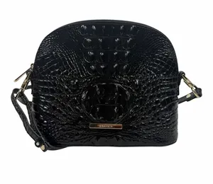 Brahmin Georgina Small Croc Embossed Leather Dome Crossbody Bag Black thumbnail 1