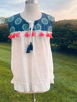 THML Sleeveless Boho White Eyelet Top thumbnail 5
