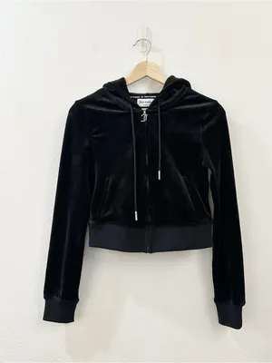 Juicy Couture Women's OG Big Bling Velour Hoodie‎ Black Size XS thumbnail 5