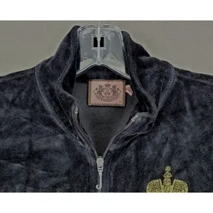 Vintage Y2K Juicy Couture Size M Black Velour Zip Track Jacket Big Logo Full Zip thumbnail 4