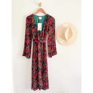 Sézane | NWT Linoy Wrap Midi Dress in Lucky Print Long Sleeve | Sz US 2 FR34 thumbnail 2