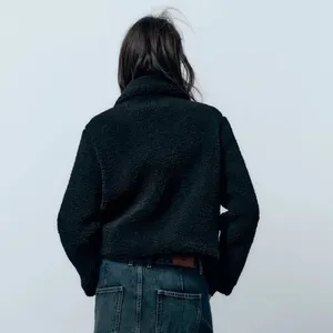 ZARA Black Sherpa Fuzzy Fleece Teddy‎ Coat Faux Shearling Snaps Pockets Small thumbnail 8