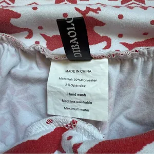 High Waisted Reindeer Christmas Pants Elastic Waist Pockets Red White thumbnail 4