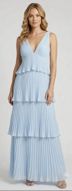 Lulus "Tiered Gown Pleated" in Ice Blue Size Large Gown Double V Neck thumbnail 1