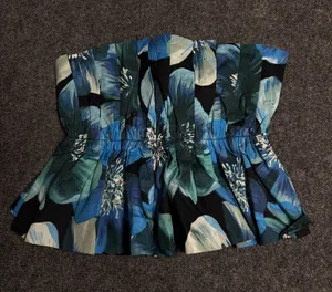Forever21 Strapless Blue Floral Peplum Top thumbnail 1