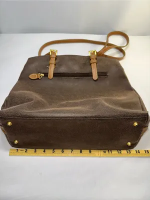 Vtg Jump Boyt Brown Pebbled Faux Leather Tote Purse Shoulder Bag Map Print⁠ thumbnail 7