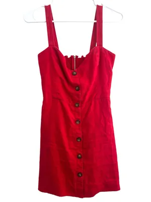 Reformation Red Button Smocked linen Mini Dress thumbnail 4