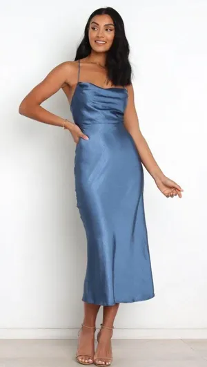 Petal & Pup Kamiya Blue Satin Strappy Back Maxi Dress 10 thumbnail 3