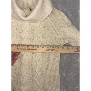 j crew black tag wool cable‎ knit turtleneck sweater beige loose knit med thumbnail 6
