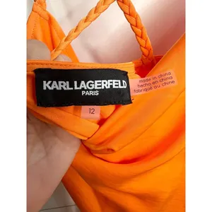 Karl Lagerfeld Paris Orange Spaghetti Straps Ruffled Bottom Cowl Slip Dress 12 thumbnail 8
