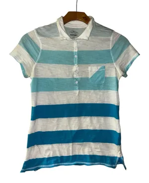Old Navy Y2K VTG Striped Polo Tee in White and Blue thumbnail 1