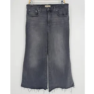 Madewell Flared Wide-Leg Jeans Size 31P‎ Gray Raw Hem High Rise Stretch Denim thumbnail 2