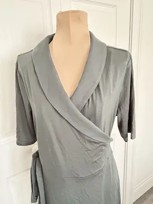 Quince Tencel Jersey Midi Wrap Dress Dark Olive Green Size L thumbnail 10
