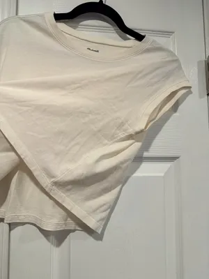 NWOT Madewell Size S Cream Softfade Cotton Sleeveless Crop Muscle Tee Shirt thumbnail 3