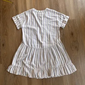 Cupio Babydoll Dress Linen Blend Blue White Stripe Medium Coastal Cottagecore thumbnail 14