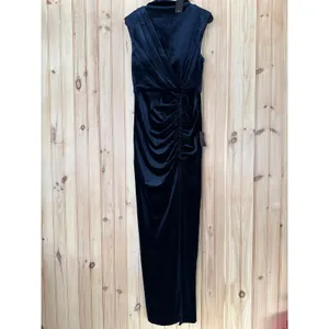 NWT Lulus Alluring Image Navy Blue Ruched Velvet Mock Neck Maxi Dress Gala Sz S thumbnail 2